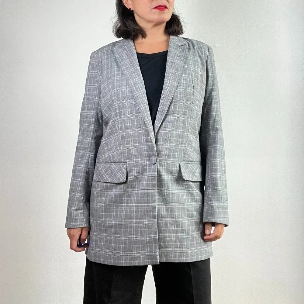 TOP SHOP Oversized Checked Black and White Blazer Size 36 EU - Picture 2 of 13
